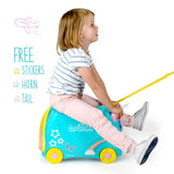 TRUNKI Kids ride-on hard side carry on suitcase TO287-GB01 Una Unicorn