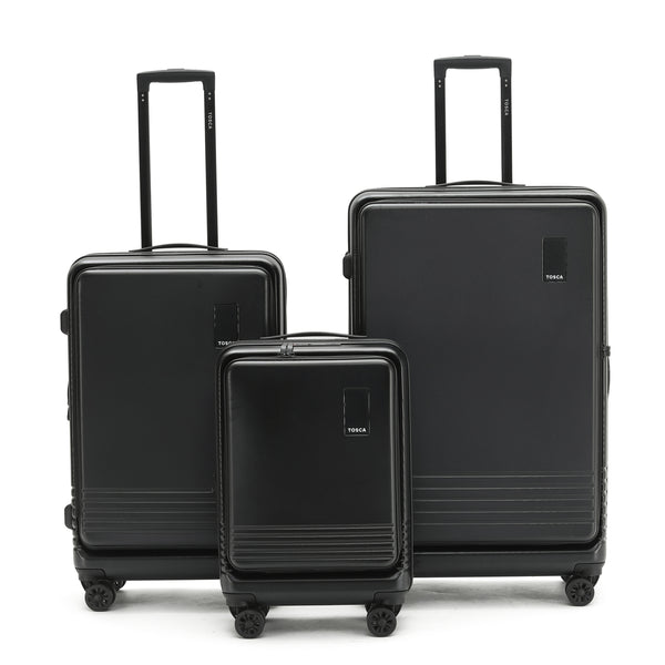 Tosca Horizon Collection-Full set of Front Zippered Opening Polycarbonate luggage 81/66/54cm TCA644-Full set Black