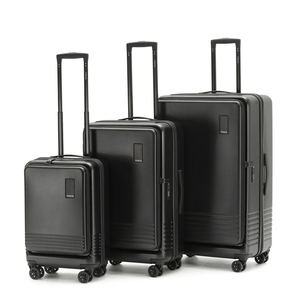 Tosca Horizon Collection-Full set of Front Zippered Opening Polycarbonate luggage 81/66/54cm TCA644-Full set Black