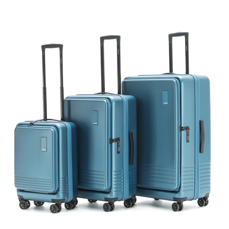 Tosca Horizon Collection-Full set of Front Zippered Opening Polycarbonate luggage 81/66/54cm TCA644-Full set Sapphire Blue