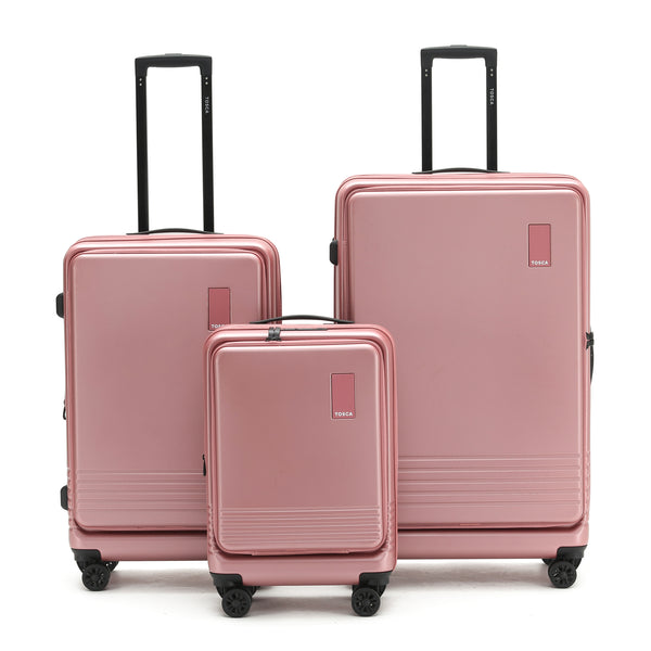 Tosca Horizon Collection-Full set of Front Zippered Opening Polycarbonate luggage 81/66/54cm TCA644-Full set Dusty Rose