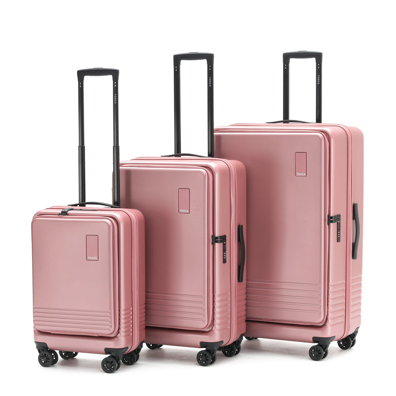 Tosca 81cm Horizon Collection polycarbonate Front Zippered opening checked trolley case TCA644A-Dusty Rose