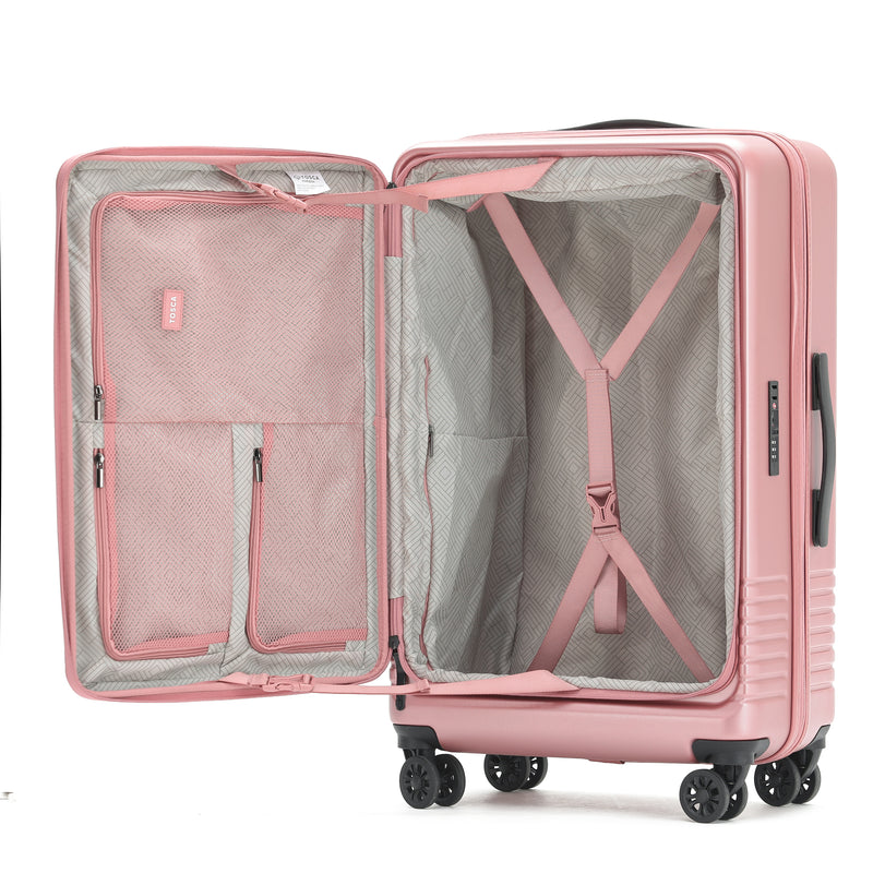 Tosca 81cm Horizon Collection polycarbonate Front Zippered opening checked trolley case TCA644A-Dusty Rose