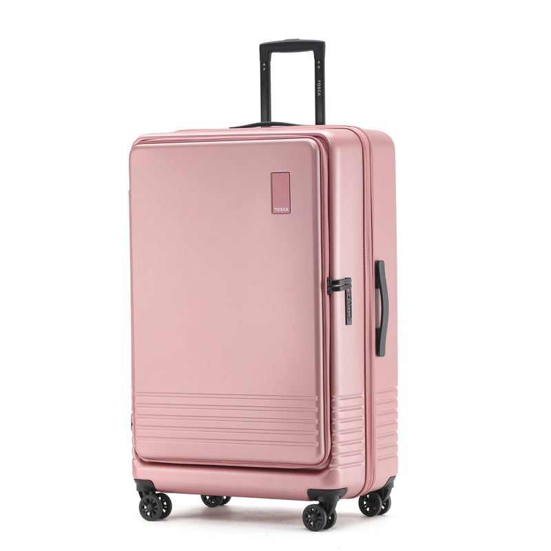 Tosca 81cm Horizon Collection polycarbonate Front Zippered opening checked trolley case TCA644A-Dusty Rose