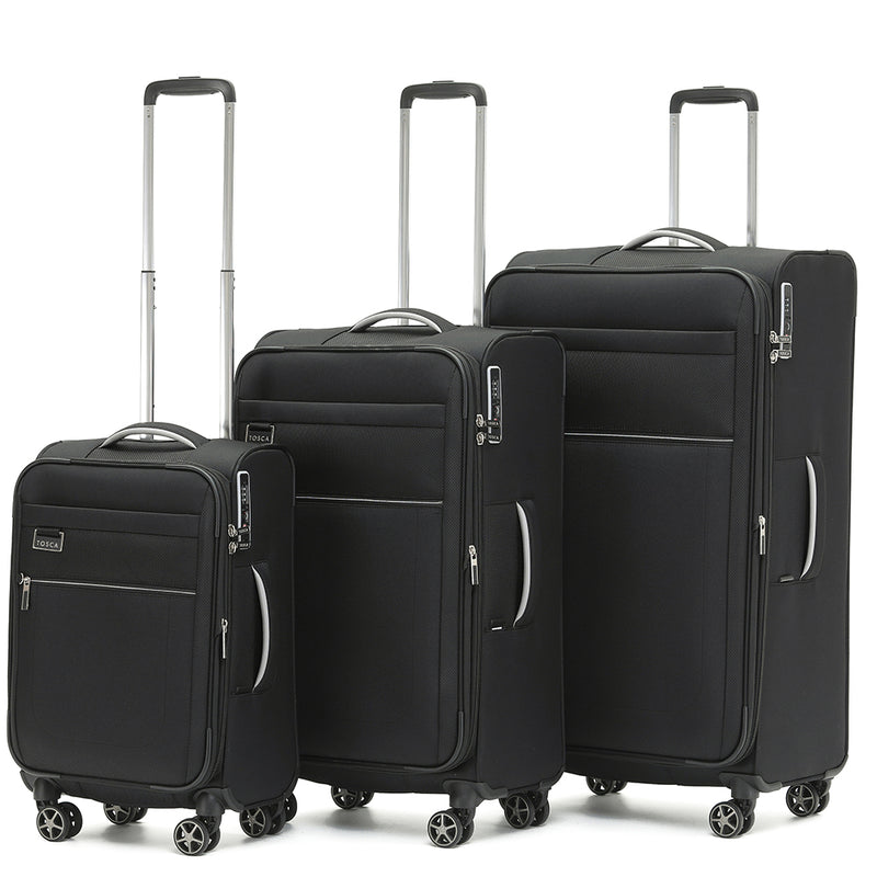 Tosca Black Vega Collection luxury softside checked trolley luggage Full-Set 81/70/55 TCA720