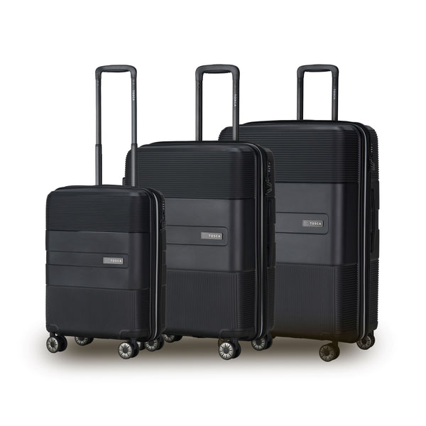 Tosca Orion Collection Polypropylene Hard side full-Luggage set 76cm/65cm/55cm TCA827-Black