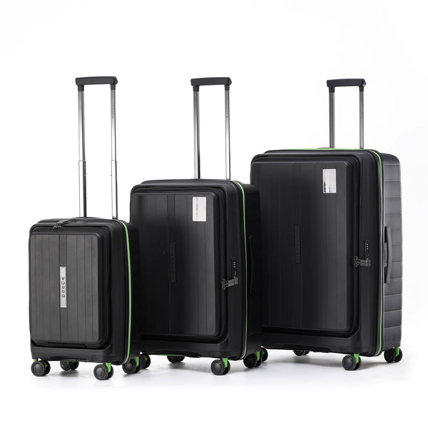 Tosca Cruiser Collection polypropylene front access trolley case set 77cm/67cm/54 TCA875-Full set Black-lime green trims