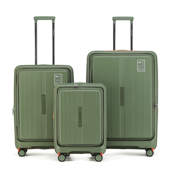 Tosca Cruiser Collection polypropylene front access trolley case set 77cm/67cm/54 TCA875-Full set Khaki-orange trims