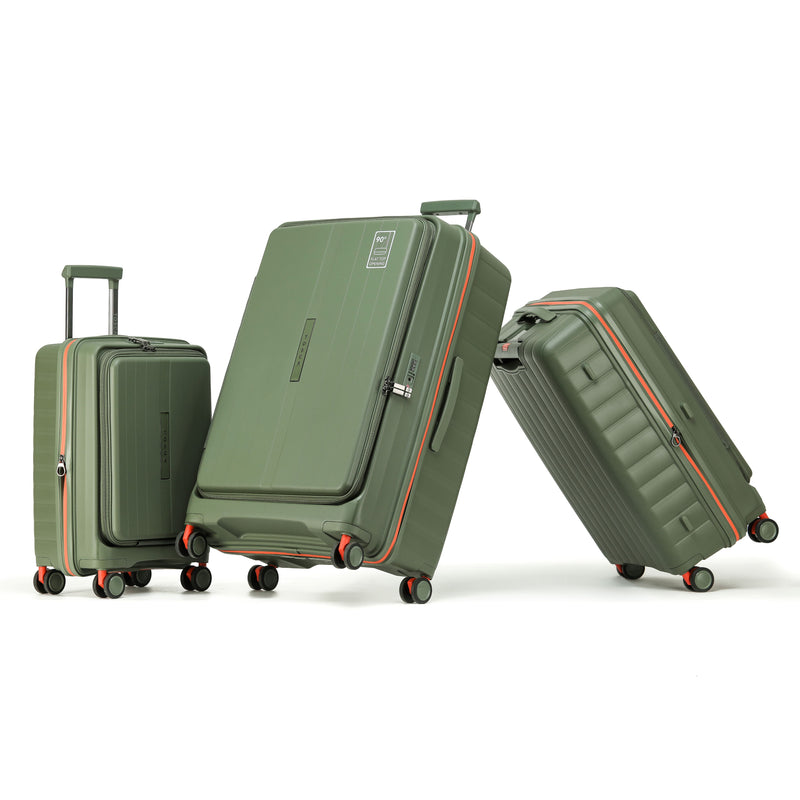 Tosca Cruiser Collection polypropylene front access trolley case set 77cm/67cm/54 TCA875-Full set Khaki-orange trims