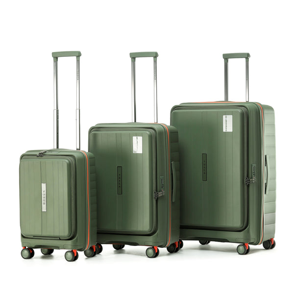 Tosca Cruiser Collection polypropylene front access trolley case set 77cm/67cm/54 TCA875-Full set Khaki-orange trims