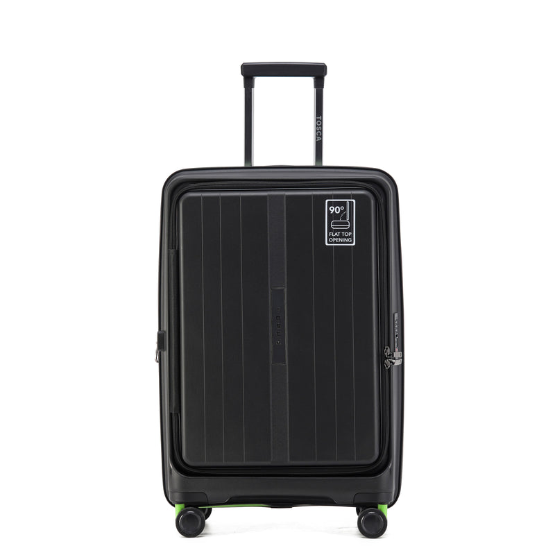 Tosca Cruiser Collection 67cm Polypropylene Front access top lid opening Trolley case TCA875B-Black-Lime green trims
