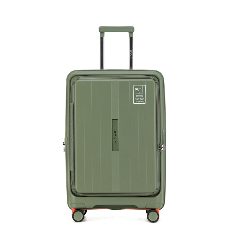 Tosca Cruiser Collection 67cm Polypropylene Front access top lid opening Trolley case TCA875B-Khaki-Orange trims