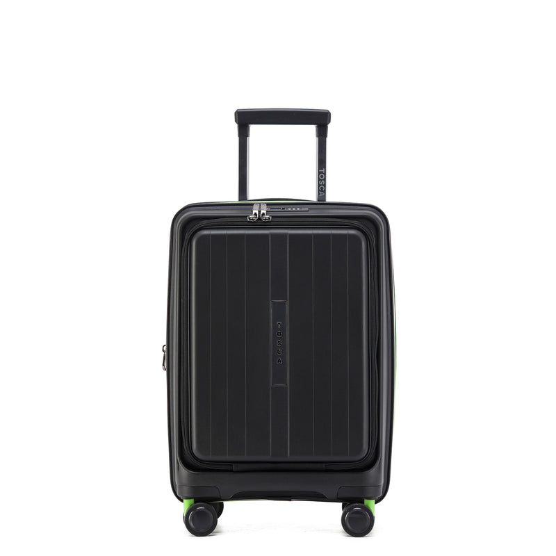 Tosca Cruiser Collection polypropylene front access 54cm-carry-on trolley case TCA875C Black Lime Green trims