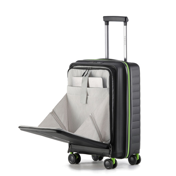 Tosca Cruiser Collection polypropylene front access 54cm-carry-on trolley case TCA875C Black Lime Green trims