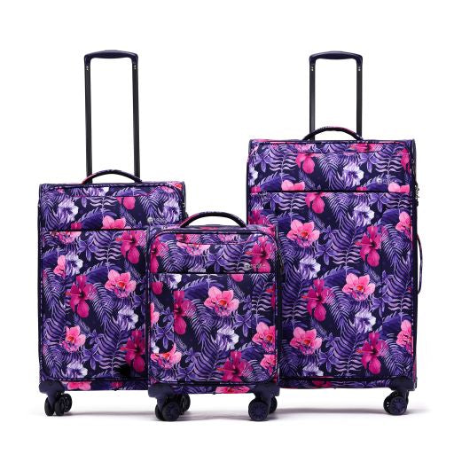 Tosca So-Lite softside Purple Flowers trolley luggage set AIR4044 sizes 78cm/66cm/52cm
