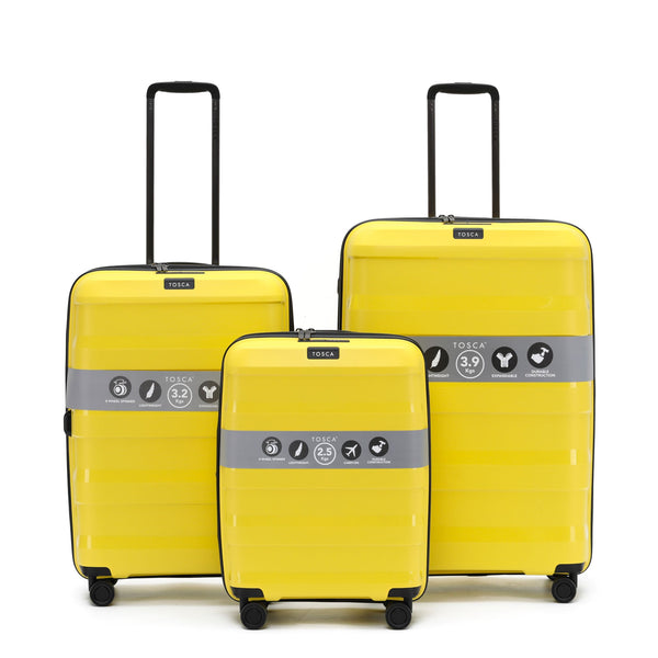 Tosca Comet Yellow Luxury Polypropylene hard side luggage set sizes 78cm/67cm/55cm TCA200-Yellow
