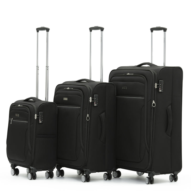 TCA990 Tosca Transporter BLACK Softside luxury 3-Pce luggage Set 78cm/67cm/53cm